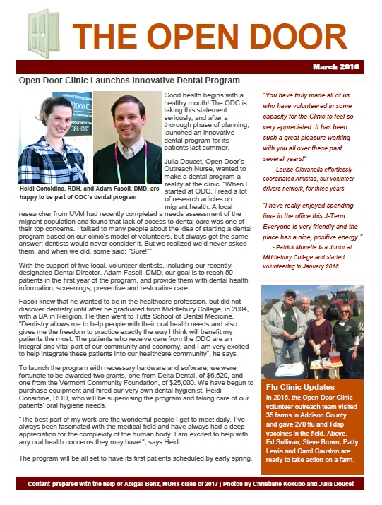 open door clinic newsletter 0316